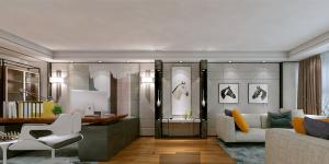 萬科大廈欣悅化妝品公司，白與黃的搭配，簡約、大氣！